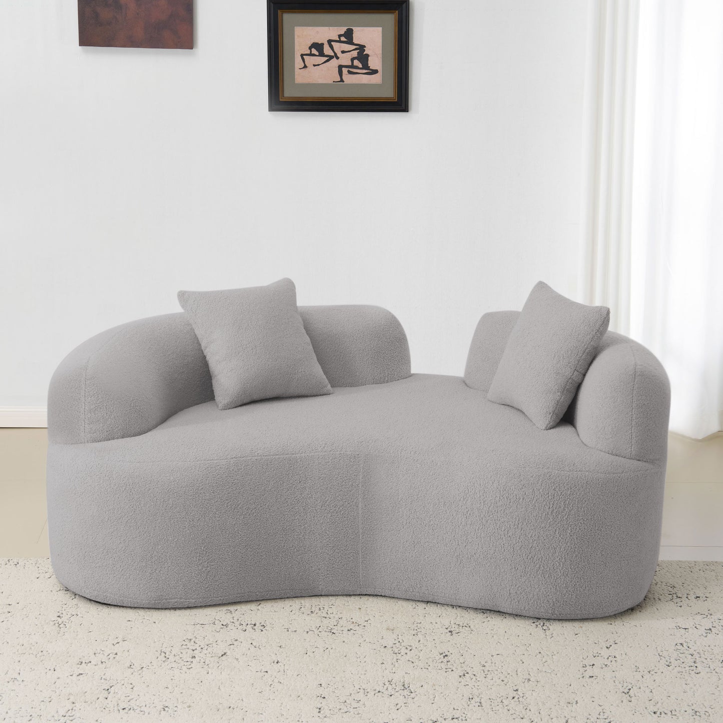 Grey Curved Loveseat Foam+Spring Sofa for Modern Living Rooms