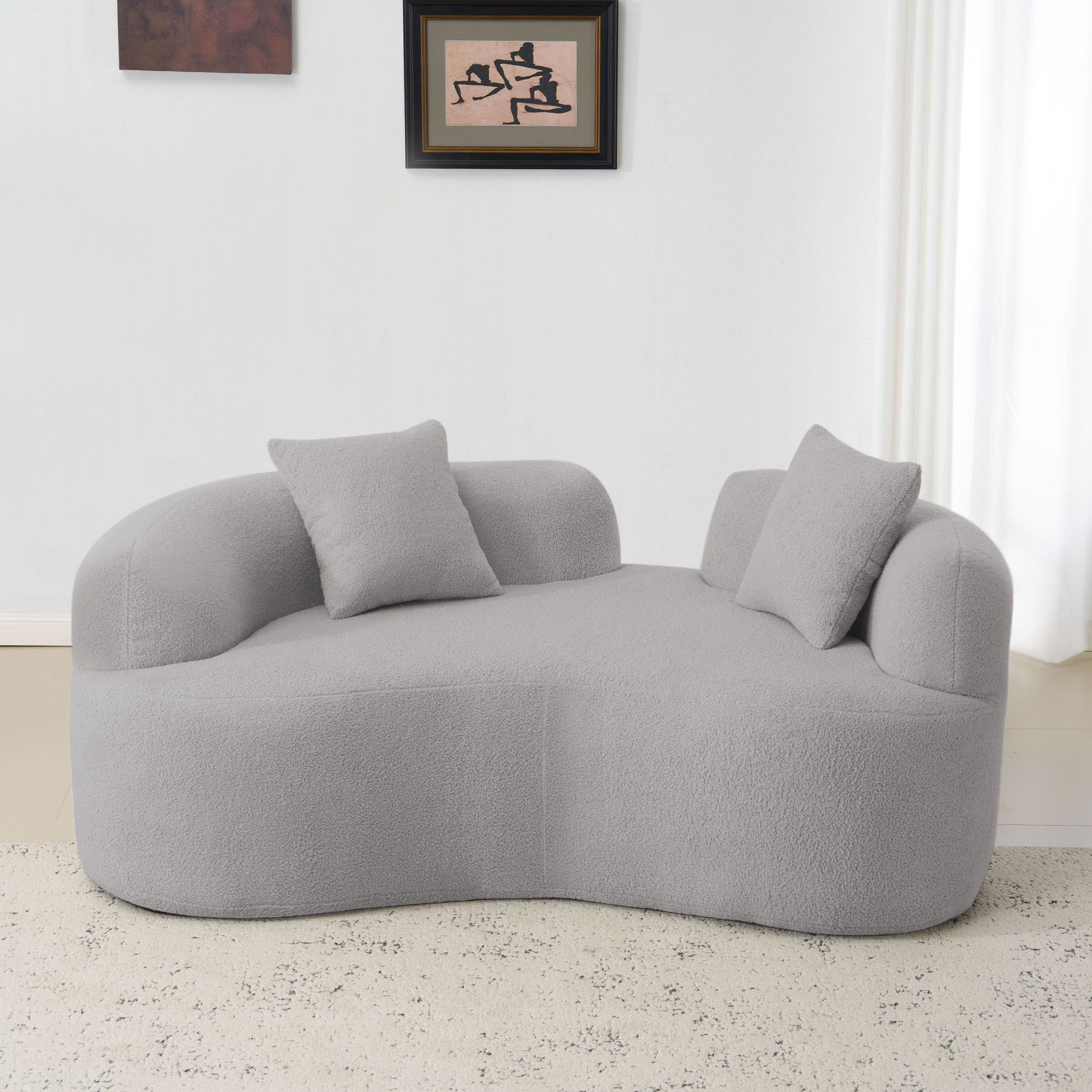 Grey Curved Loveseat Foam+Spring Sofa for Modern Living Rooms