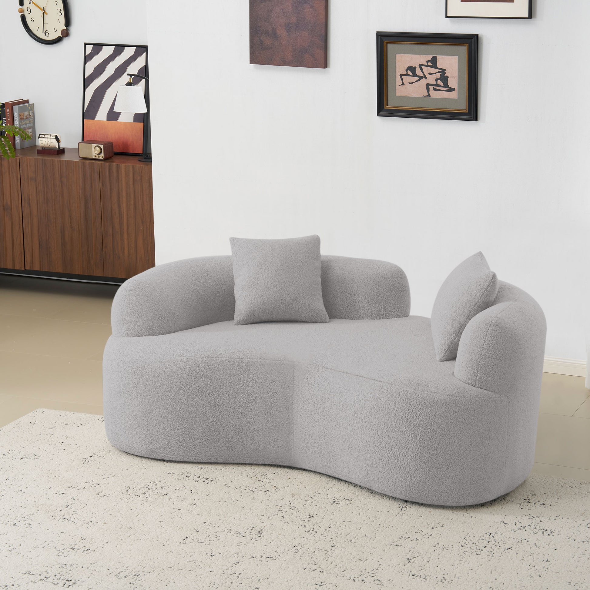Grey Curved Loveseat Foam+Spring Sofa for Modern Living Rooms