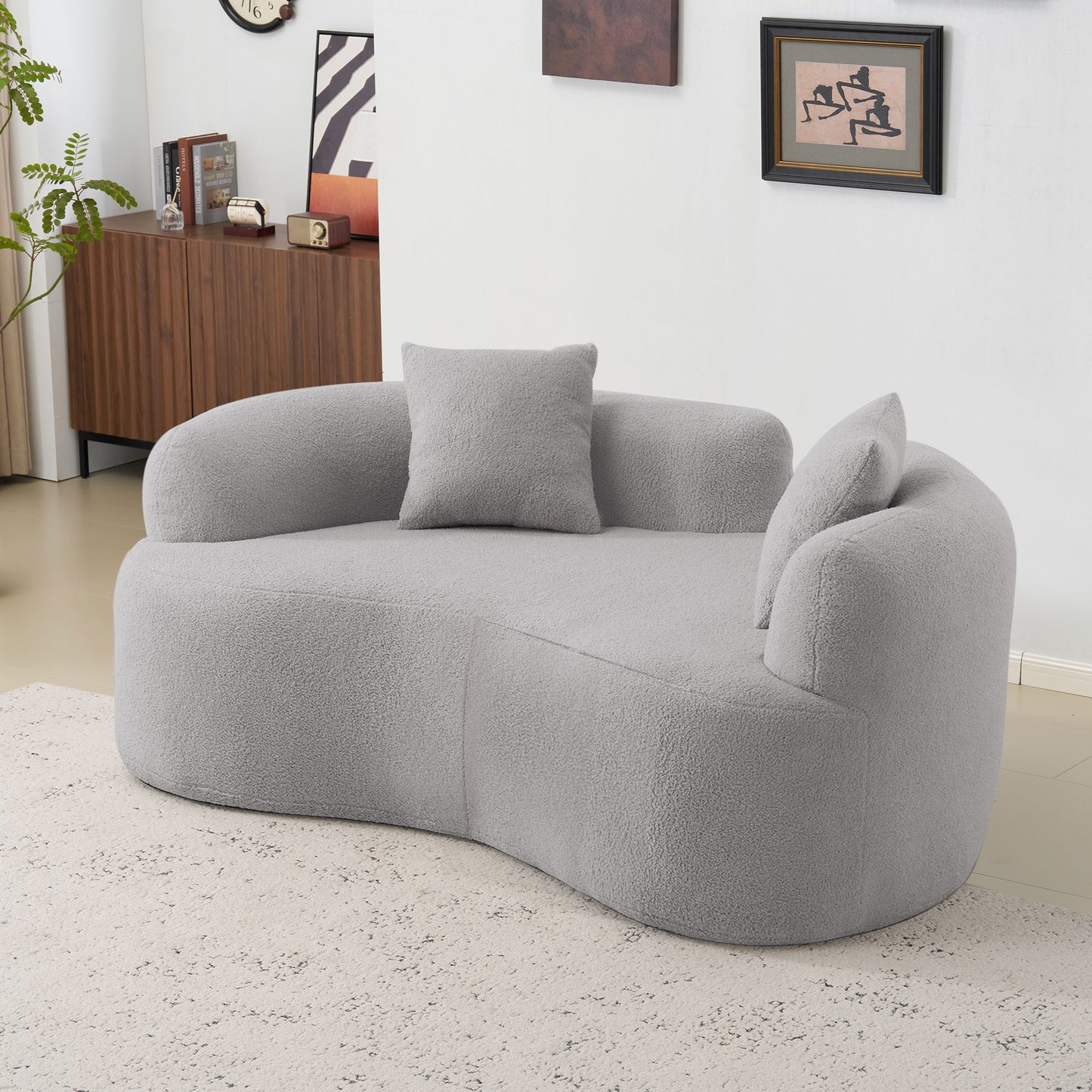 Grey Curved Loveseat Foam+Spring Sofa for Modern Living Rooms