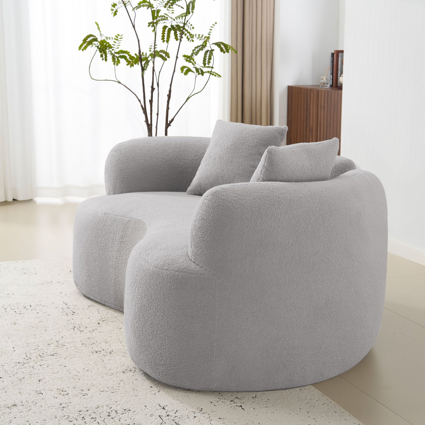 Grey Curved Loveseat Foam+Spring Sofa for Modern Living Rooms