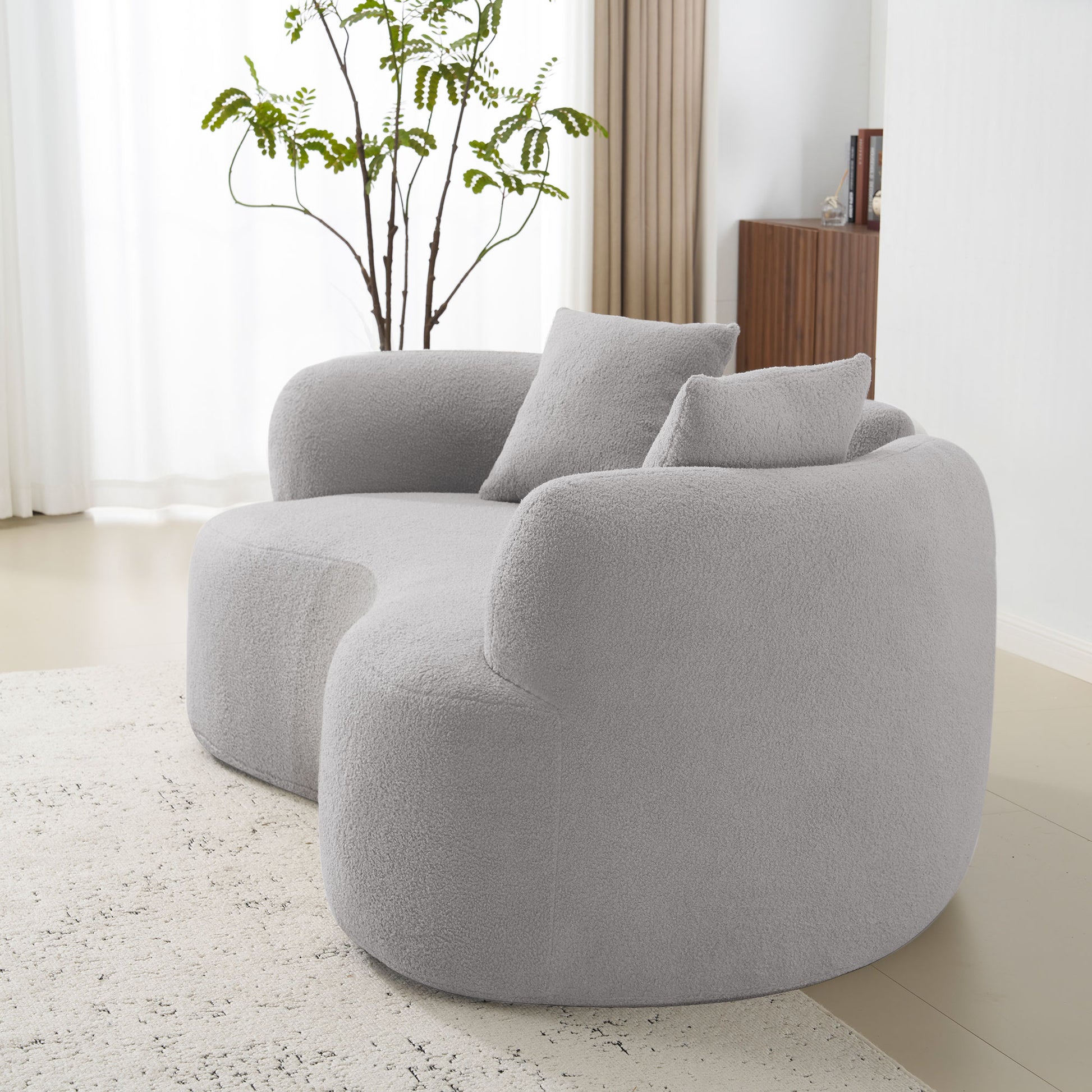 Grey Curved Loveseat Foam+Spring Sofa for Modern Living Rooms
