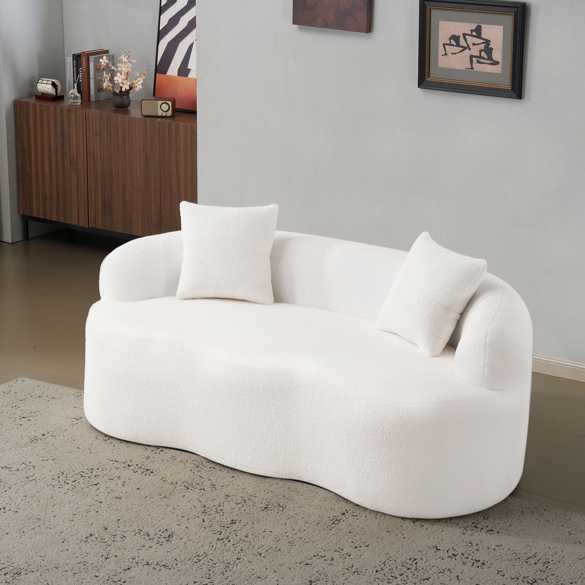 White Foam+Spring Loveseat Sofa for Guest Room and Living Space for Living Room