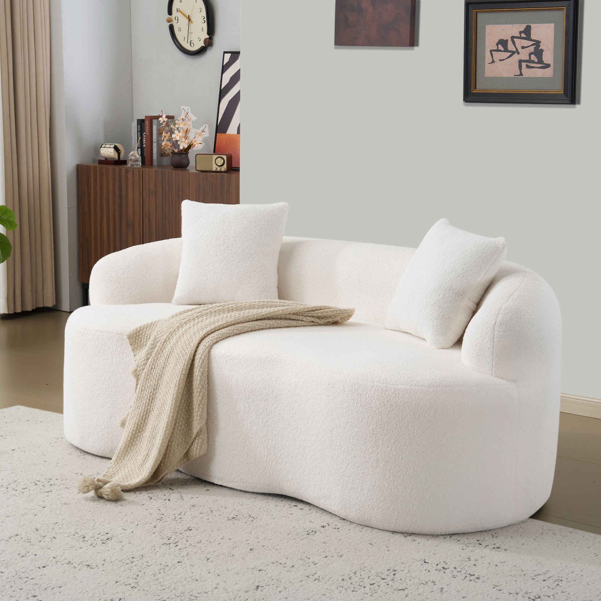 White Foam+Spring Loveseat Sofa for Guest Room and Living Space for Living Room