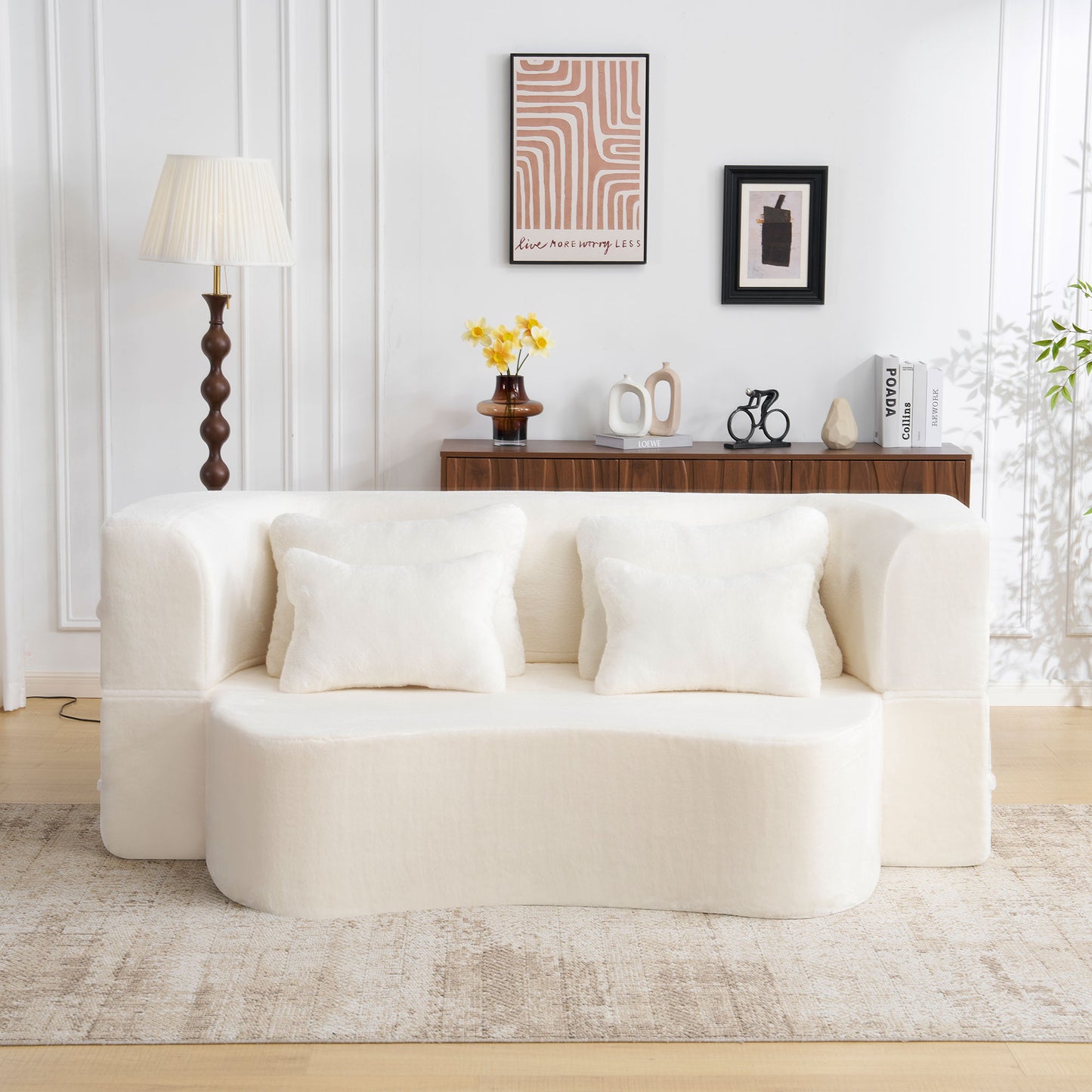 White Folding Foam Futon Sofa Bed for Living Room Guests