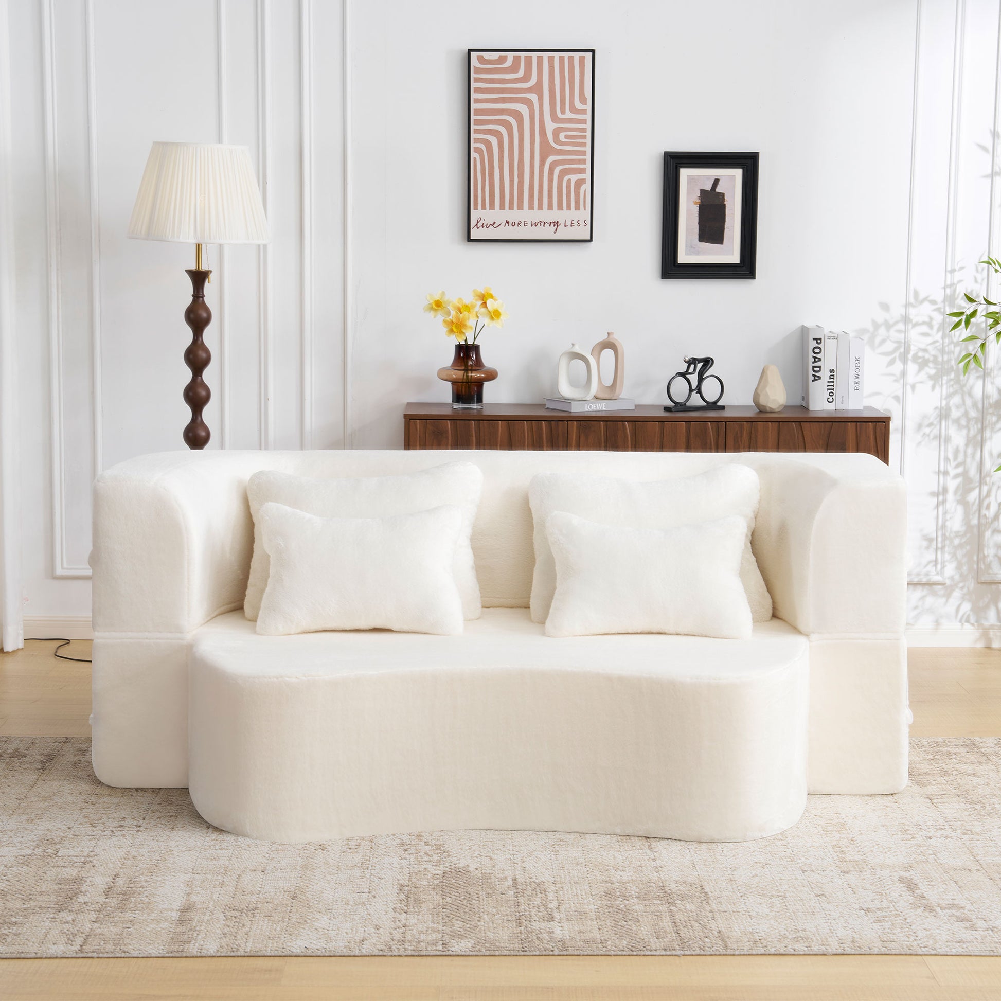 White Folding Foam Futon Sofa Bed for Living Room Guests