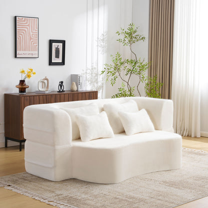 White Folding Foam Futon Sofa Bed for Living Room Guests