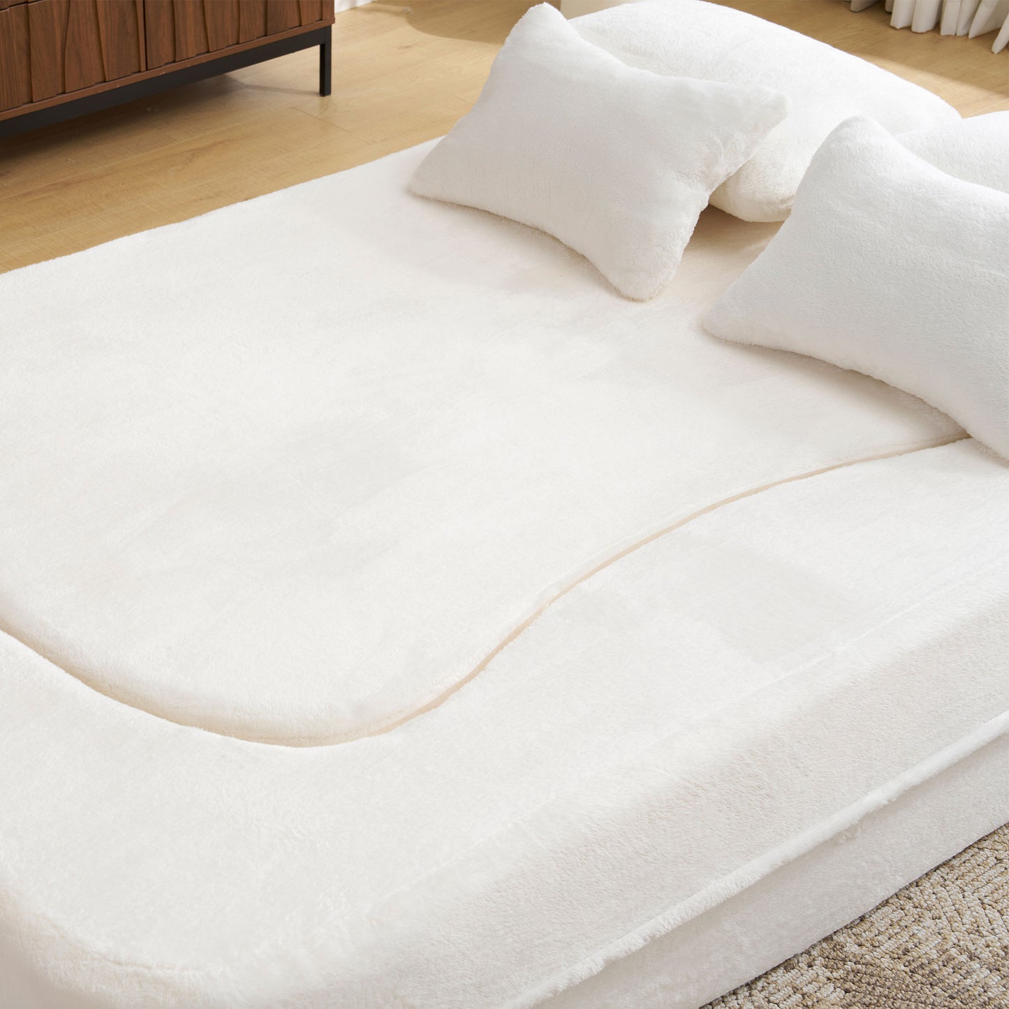 White Folding Foam Futon Sofa Bed for Living Room Guests
