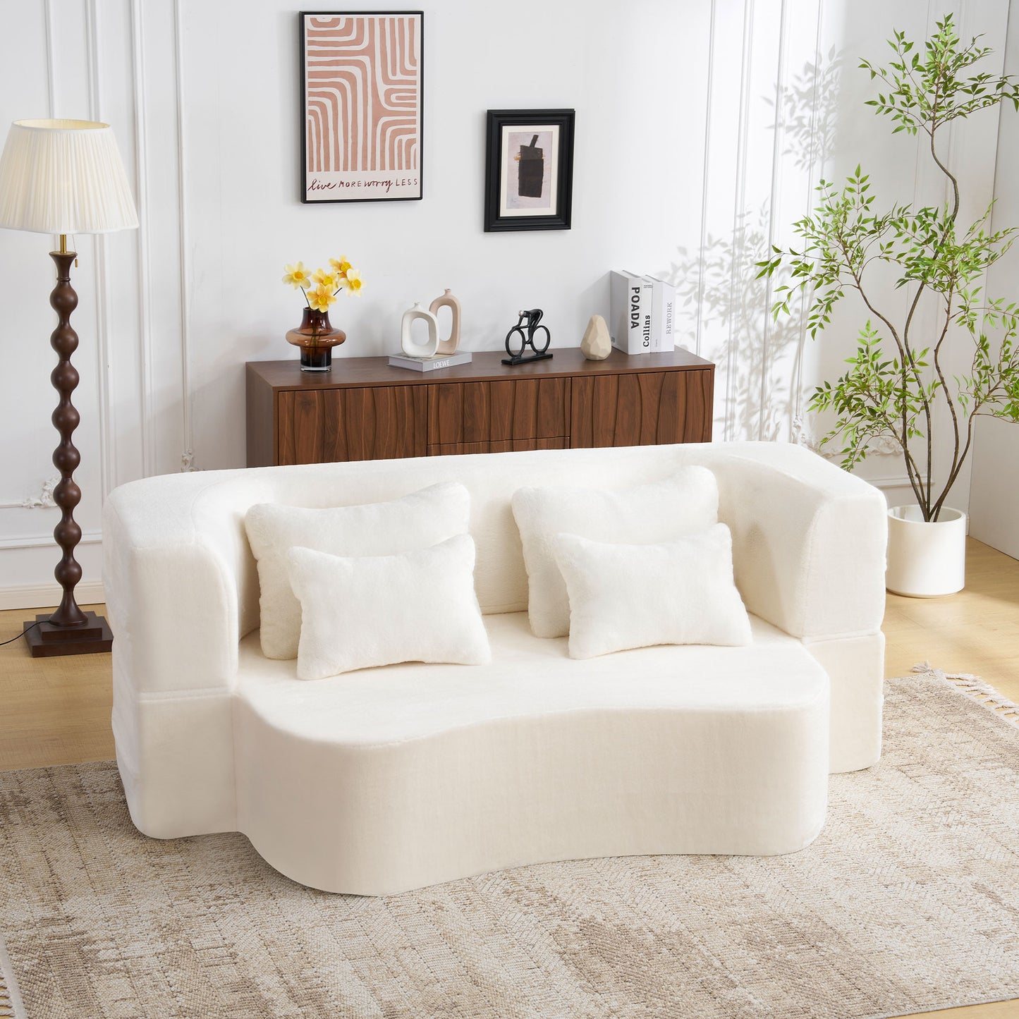 White Folding Foam Futon Sofa Bed for Living Room Guests