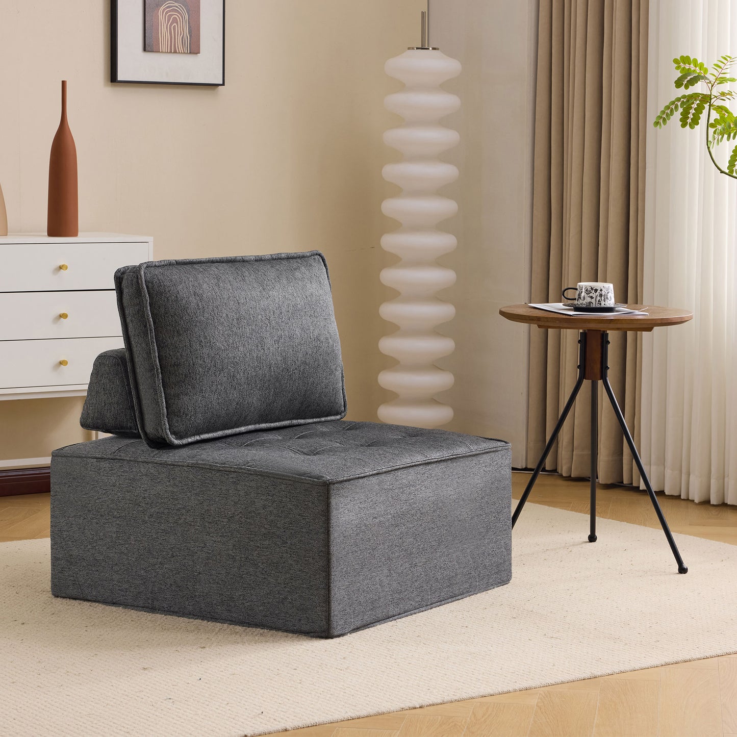 Dark Grey Linen Wood Frame Sofa - Modular Design for Living Room