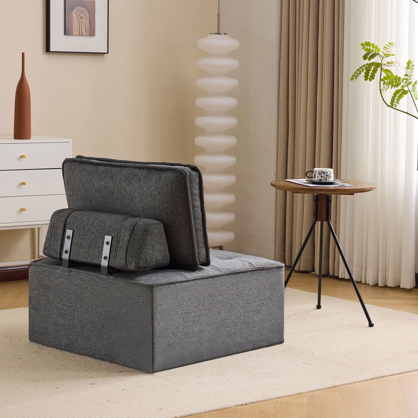 Dark Grey Linen Wood Frame Sofa - Modular Design for Living Room