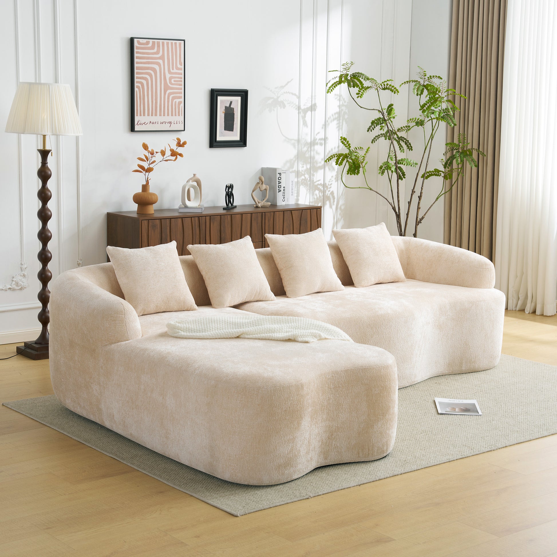 104" Beige Foam+Spring L Sofa - 4 Seat for Living Room