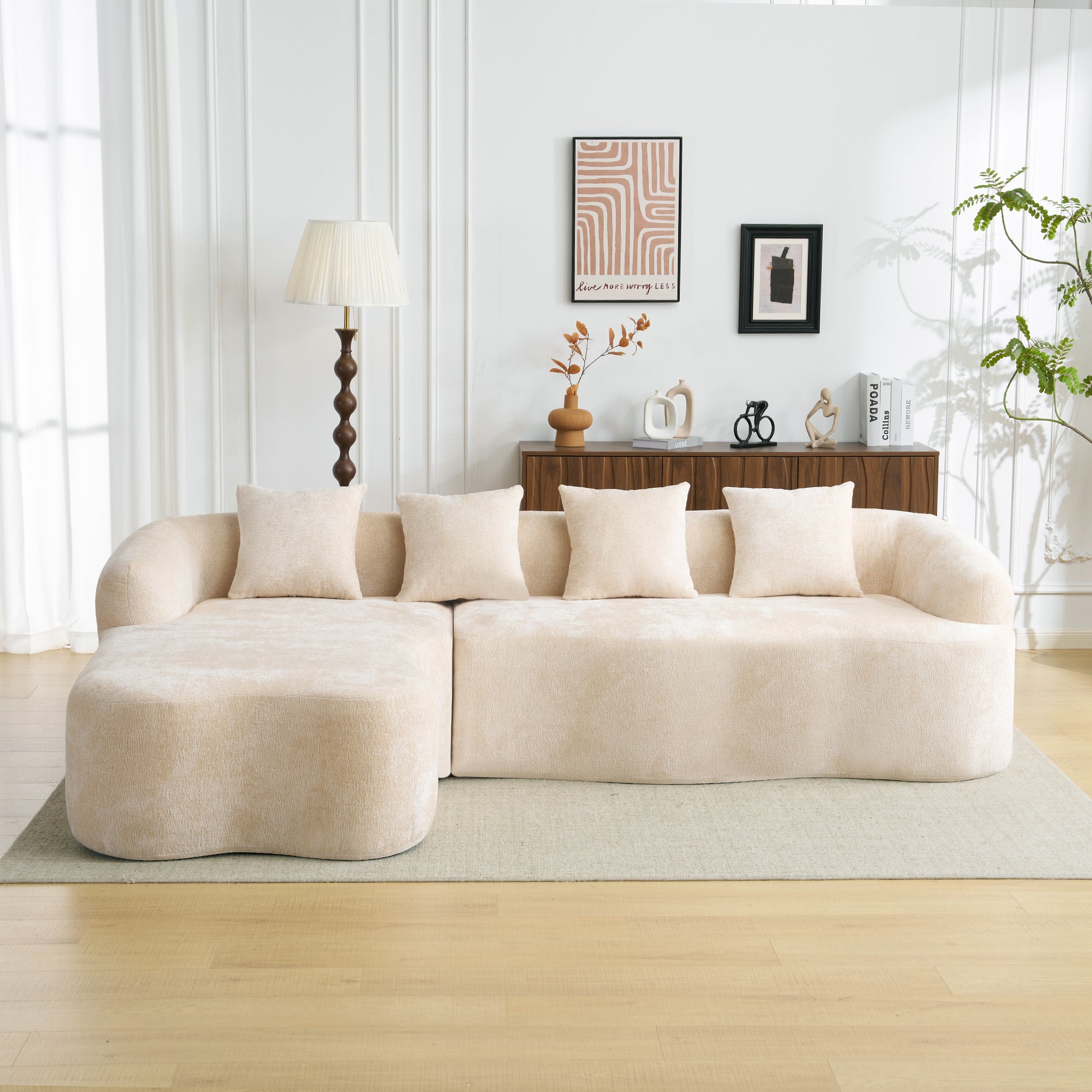 104" Beige Foam+Spring L Sofa - 4 Seat for Living Room