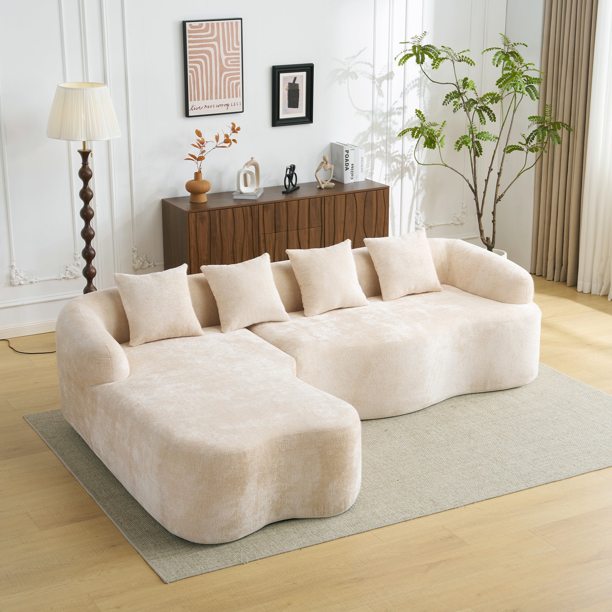 104" Beige Foam+Spring L Sofa - 4 Seat for Living Room