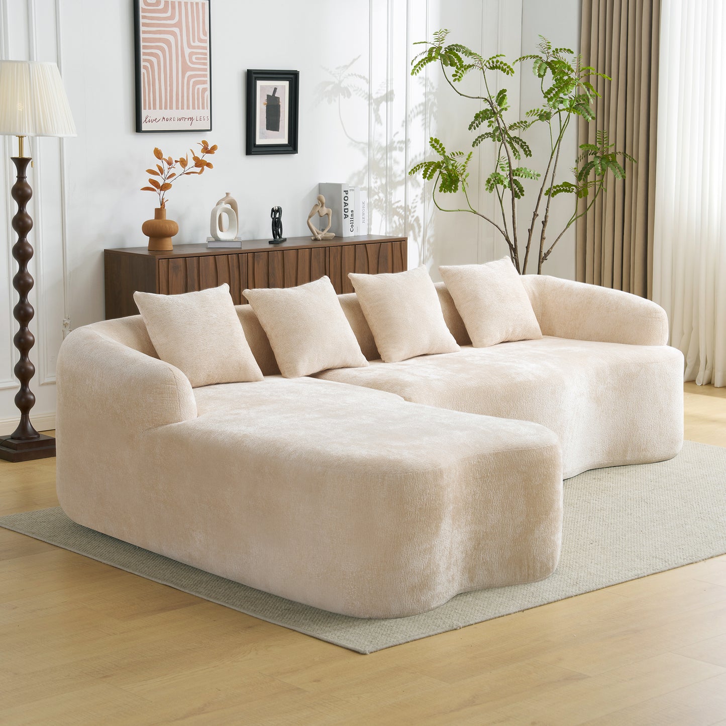 104" Beige Foam+Spring L Sofa - 4 Seat for Living Room