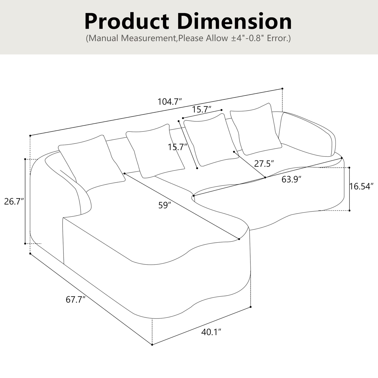 104" Beige Foam+Spring L Sofa - 4 Seat for Living Room