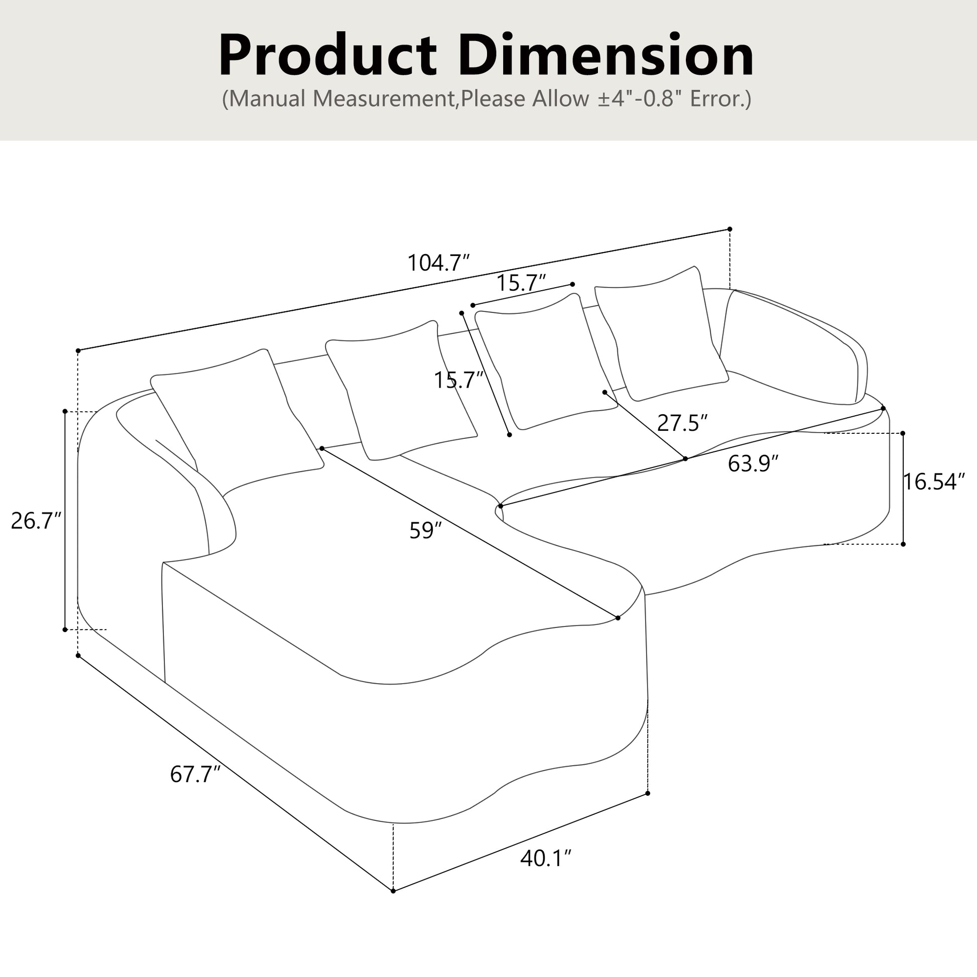 104" Beige Foam+Spring L Sofa - 4 Seat for Living Room