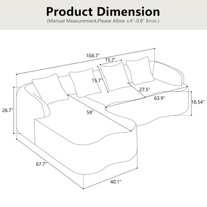 104" Beige Foam+Spring L Sofa - 4 Seat for Living Room
