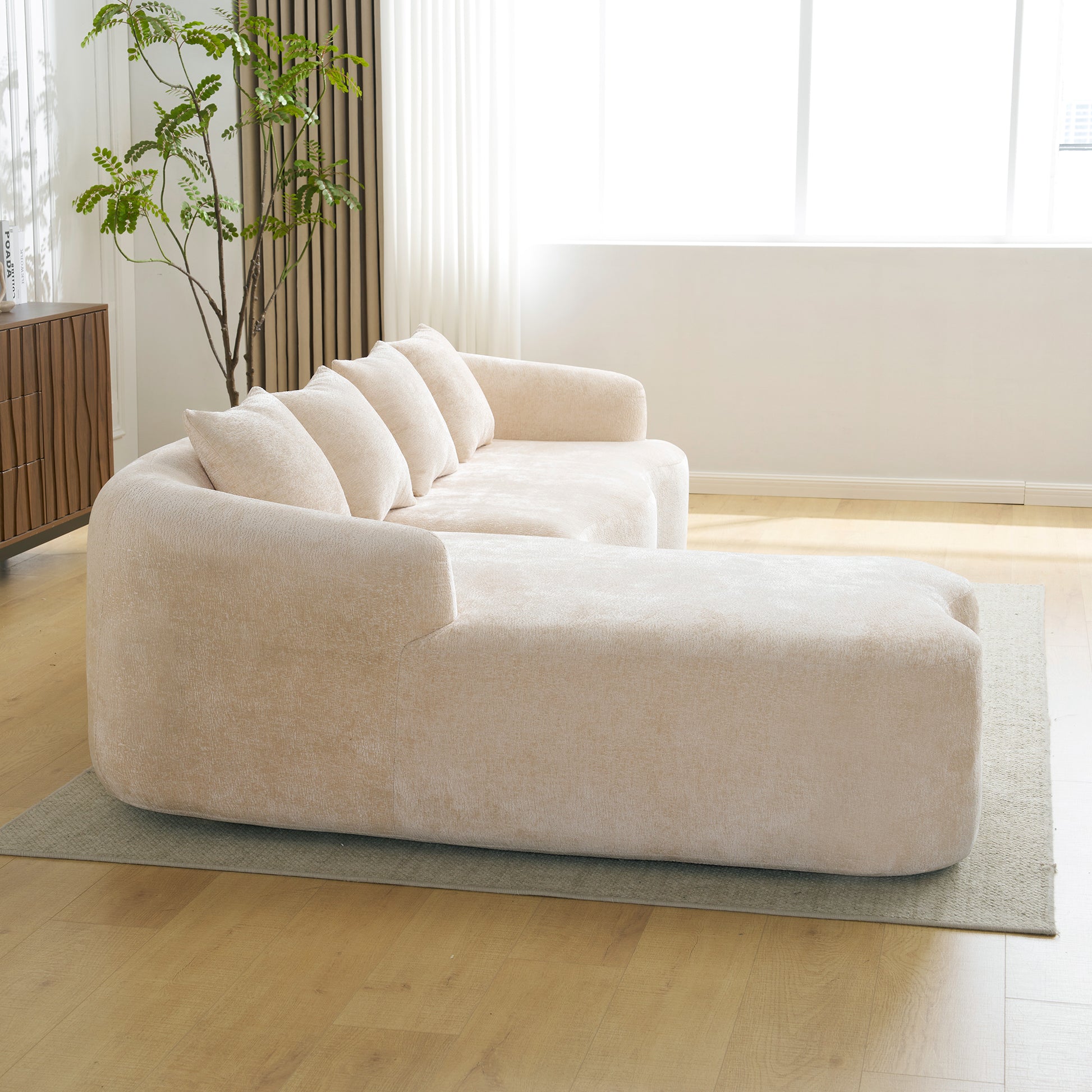 104" Beige Foam+Spring L Sofa - 4 Seat for Living Room