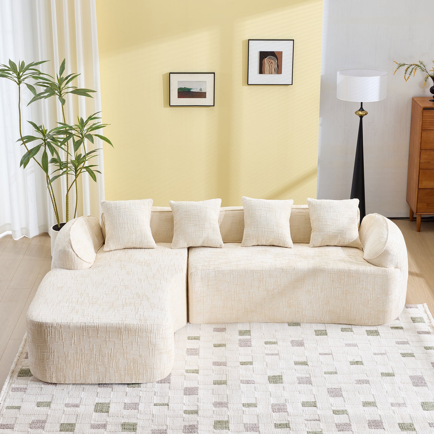 Beige Chenille L-Shaped Sofa - Comfort & Storage