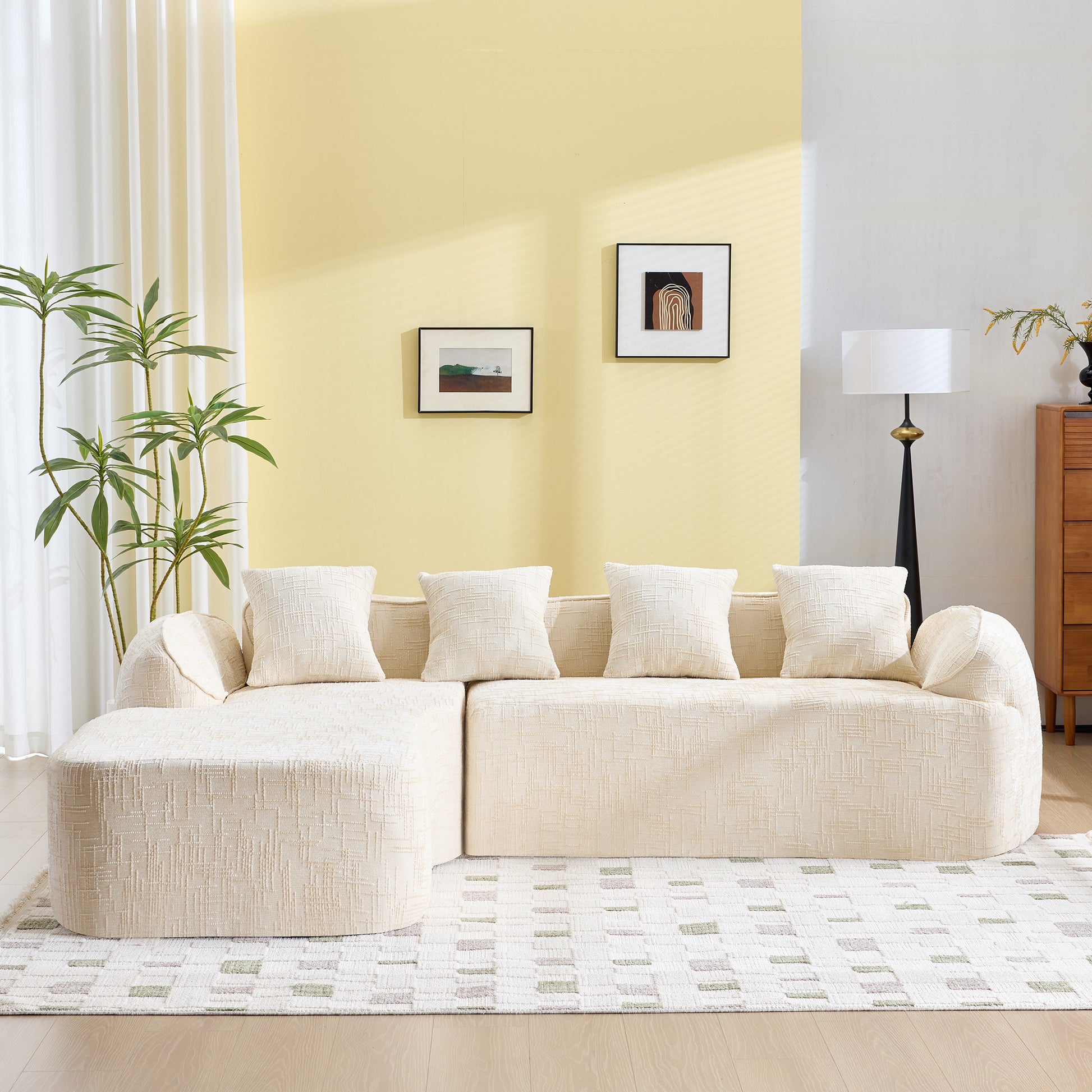 Beige Chenille L-Shaped Sofa - Comfort & Storage