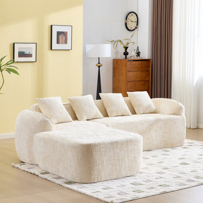 Beige Chenille L-Shaped Sofa - Comfort & Storage