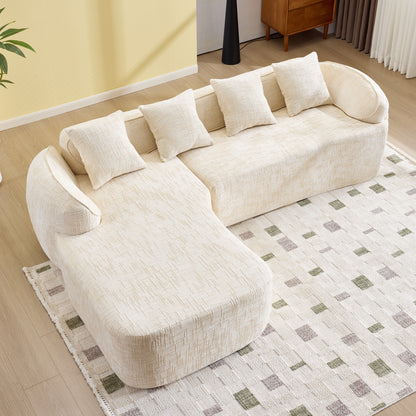 Beige Chenille L-Shaped Sofa - Comfort & Storage