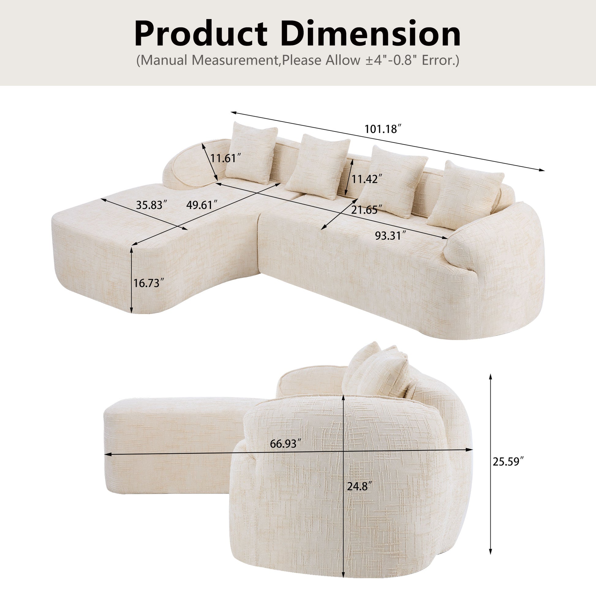 Beige Chenille L-Shaped Sofa - Comfort & Storage