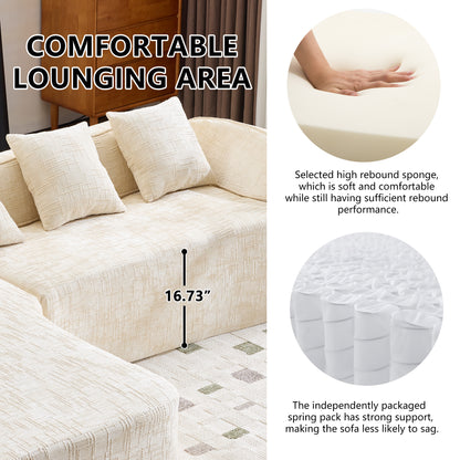 Beige Chenille L-Shaped Sofa - Comfort & Storage