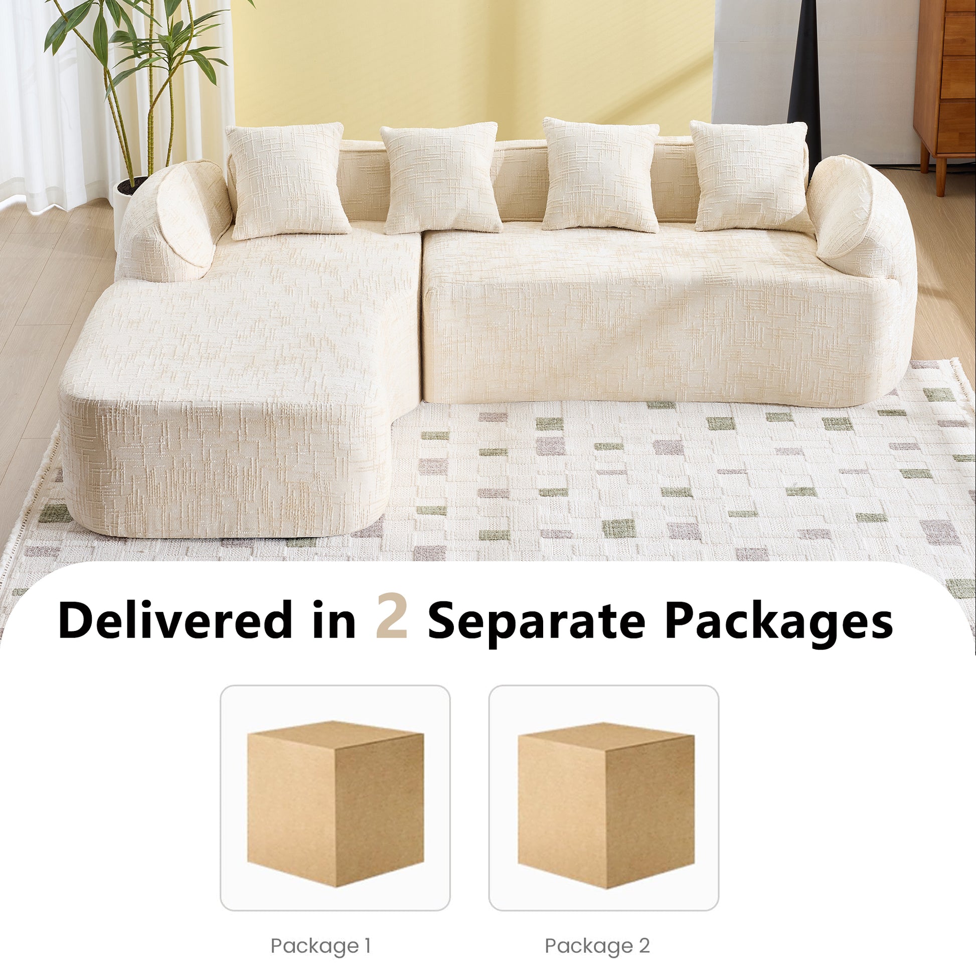 Beige Chenille L-Shaped Sofa - Comfort & Storage