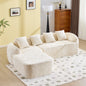 Beige chenille L-shaped compressed sofa that goes well with any living room. It features high-elastic sponge for a comfortable sitting feel,  curved armrests and four throw pillows.