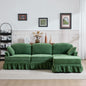 103.15'' Modern Sectional Sofa with Removable Ruffled Pleated Skirt, Chenille Cloud Sofa, Ottoman and Flared Arms, 4-Seat L-Shaped Fabric Sofa for Living Room and Bedroom, green