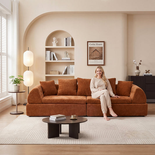 Cloud Modular Sectional Sofa - Shape Boneless Couch  & Deep Fluffy Seat, No Assembly Required for Living Room Bedroom,Orange