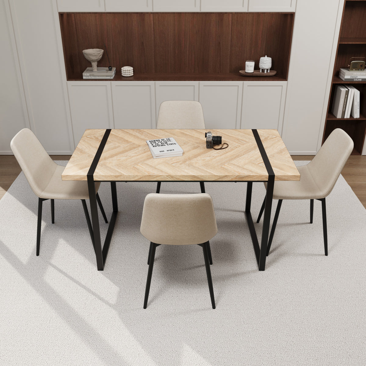 59" Light Wood Dining Table & Modern Chair Set - Medieval Wooden Kitchen Dining Table