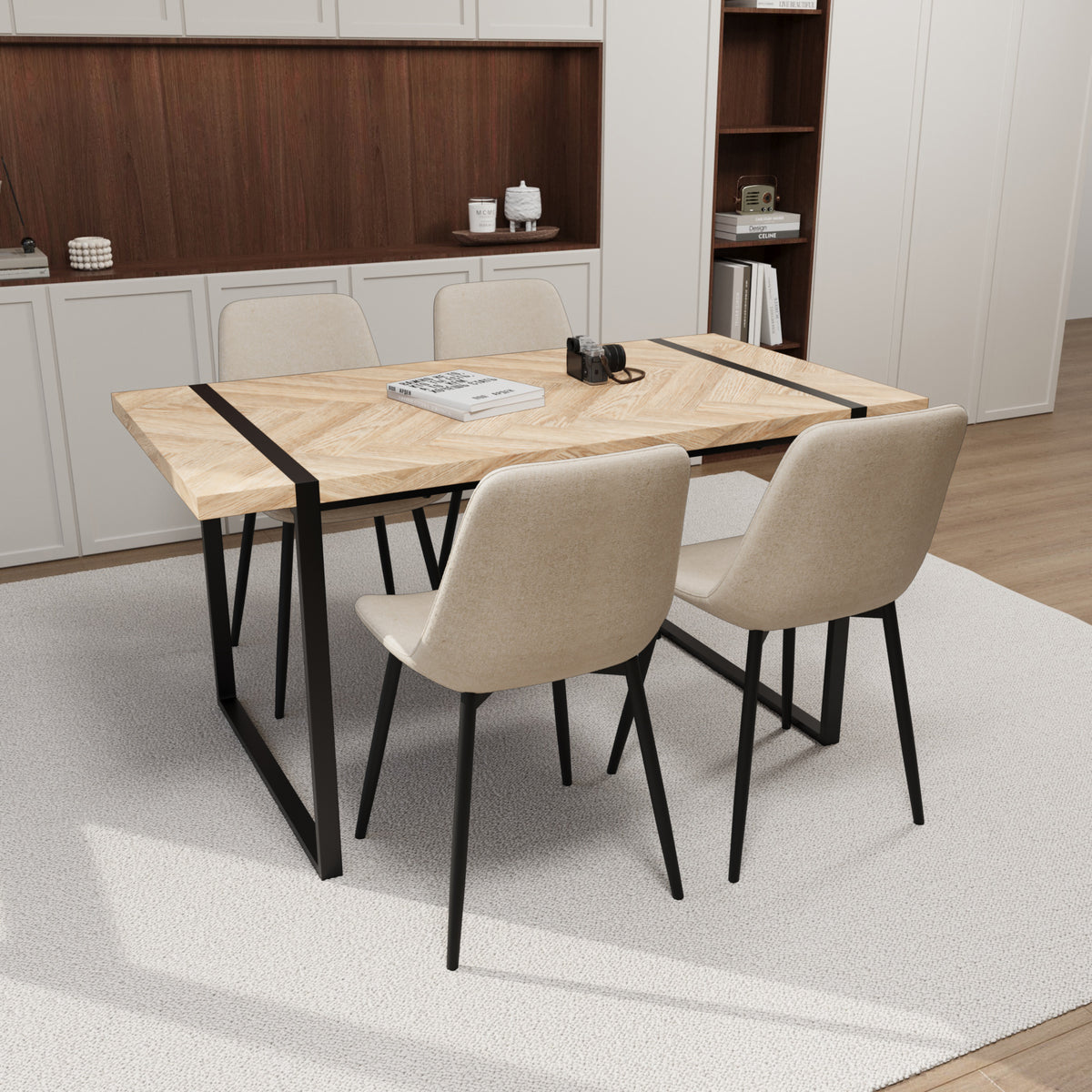59" Light Wood Dining Table & Modern Chair Set - Medieval Wooden Kitchen Dining Table