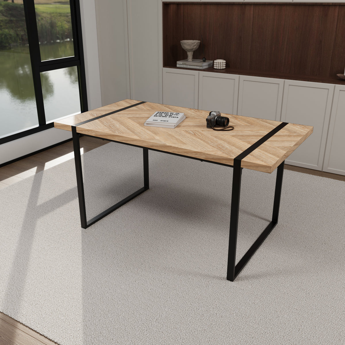 59" Light Wood Dining Table & Modern Chair Set - Medieval Wooden Kitchen Dining Table