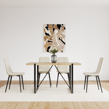 5-Piece Dining Table Set - Natural Beige MDF, 4 Chairs