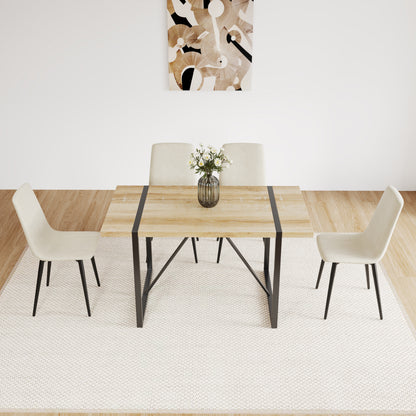 5-Piece Dining Table Set - Natural Beige MDF, 4 Chairs