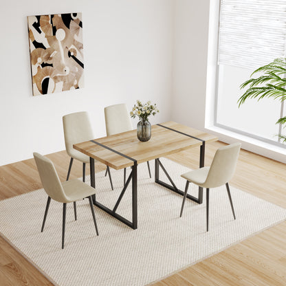 5-Piece Dining Table Set - Natural Beige MDF, 4 Chairs