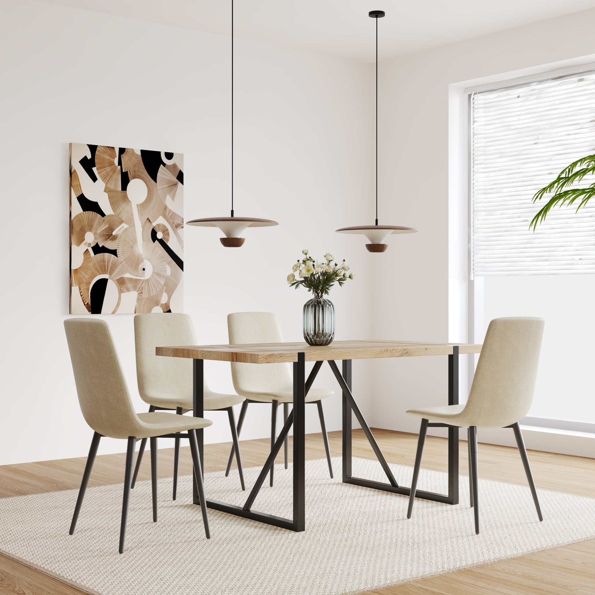 5-Piece Dining Table Set - Natural Beige MDF, 4 Chairs