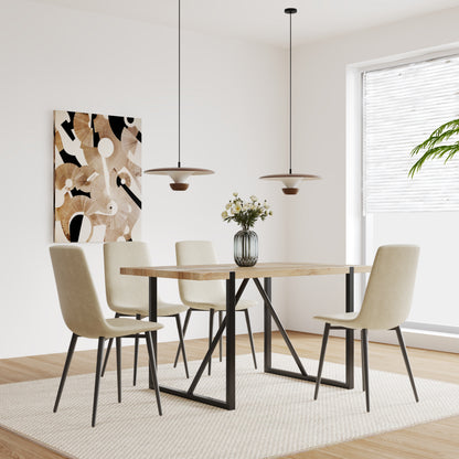 5-Piece Dining Table Set - Natural Beige MDF, 4 Chairs