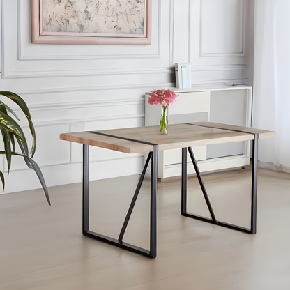 5-Piece Dining Table Set - Natural Beige MDF, 4 Chairs
