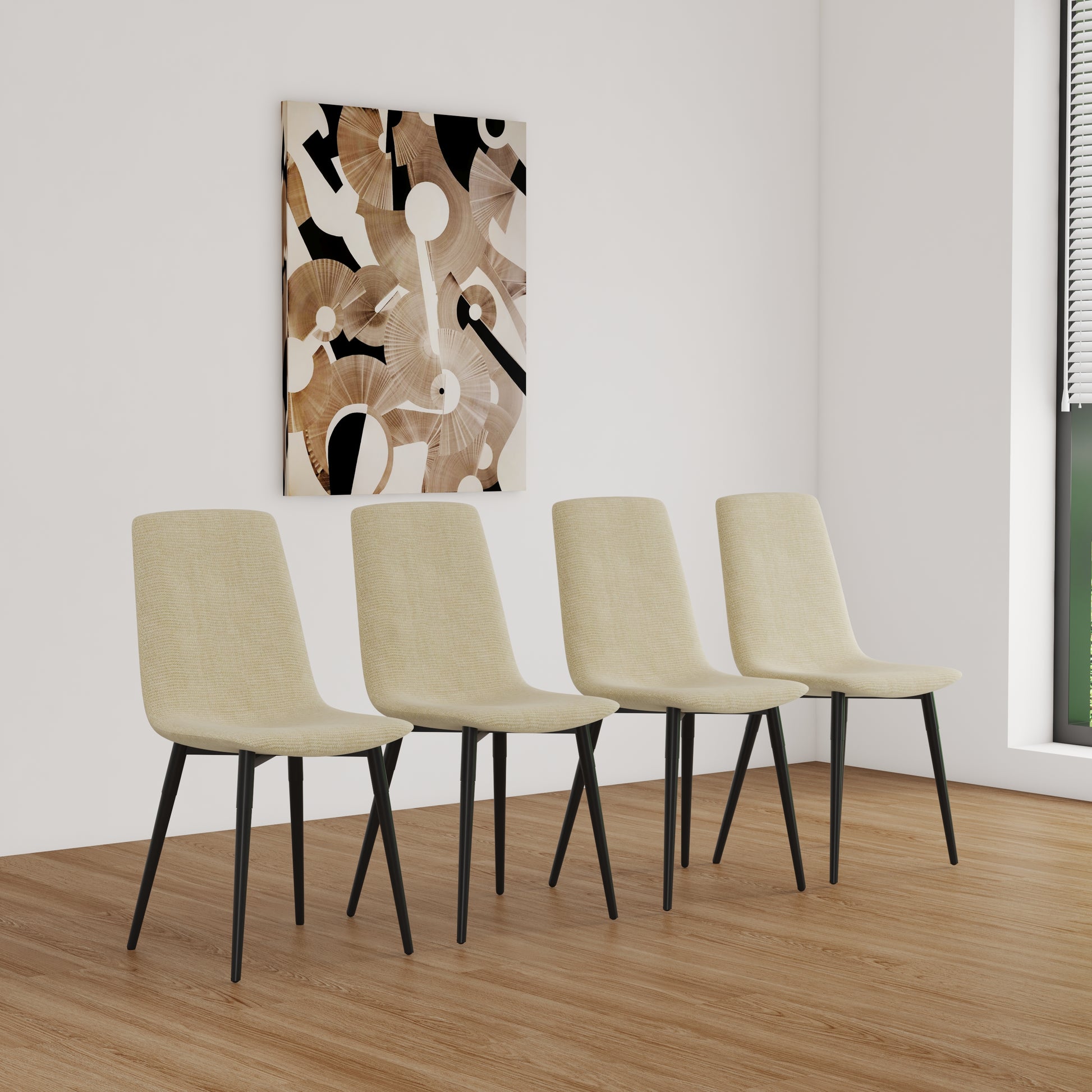 5-Piece Dining Table Set - Natural Beige MDF, 4 Chairs
