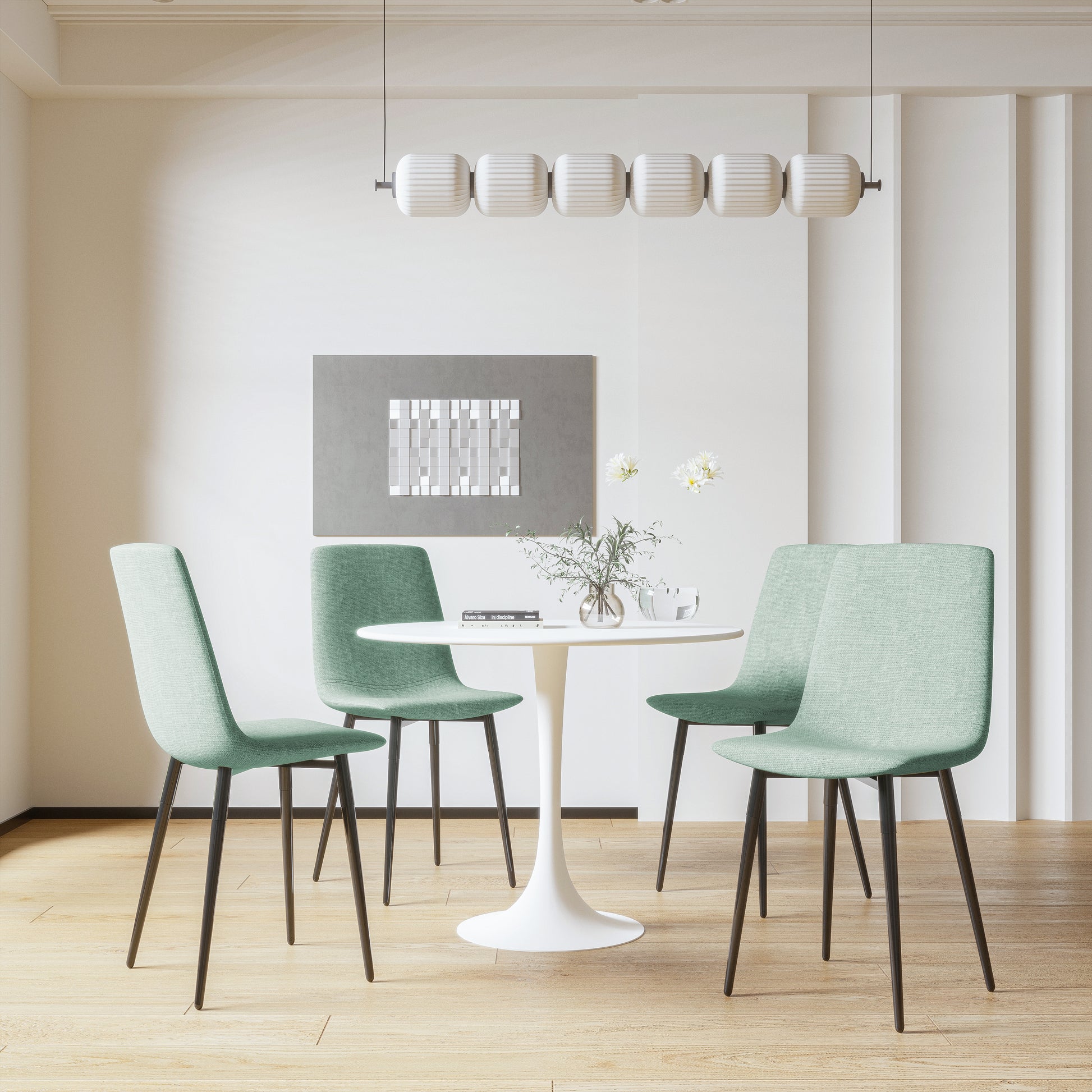 White Green Round Dining Table Set - 5 Piece Kitchen Table