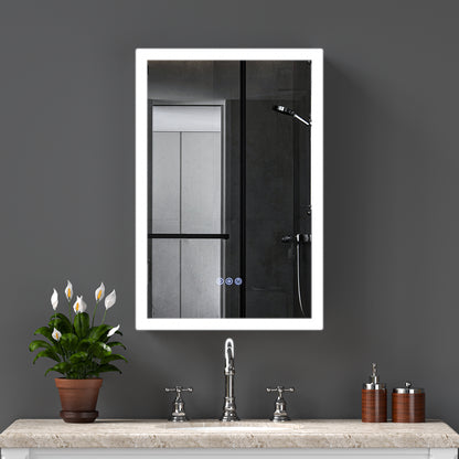 LED Lighted Medicine Cabinet with Mirror, 20*30Inches Bathroom Mirror Cabinet with Lights,Recessed or Wall Mounted, 3 Color TemperaturesAnti-Fog