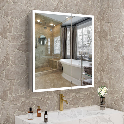LED Lighted Medicine Cabinet with Mirror, 30*32Inches Bathroom Mirror Cabinet with Lights,Recessed or Wall Mounted, 3 Color TemperaturesAnti-Fog