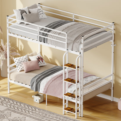 Bunk Beds Twin Over Twin, Heavy-Duty Bunk Bed with Safety Guardrail & Ladder, Metal Slats Support, No Box Spring Needed, Ideal for Teens Adults,WHITE