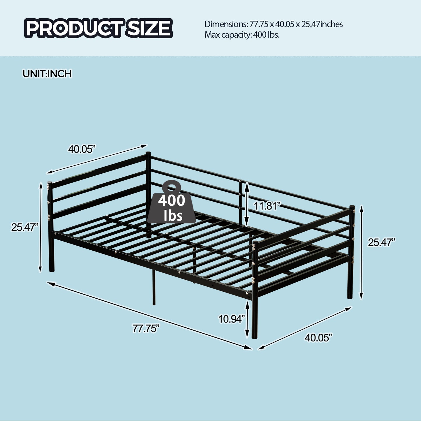 Twin Size Metal Bunk Bed Frame - Black for Bedroom