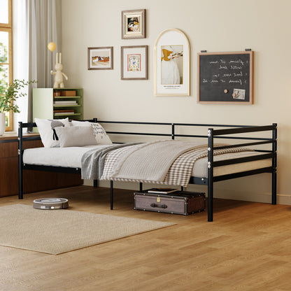 Children's loft bed, surround-around sofa-style metal bed, 11.8-inch safety guardrail, space-saving, black.
