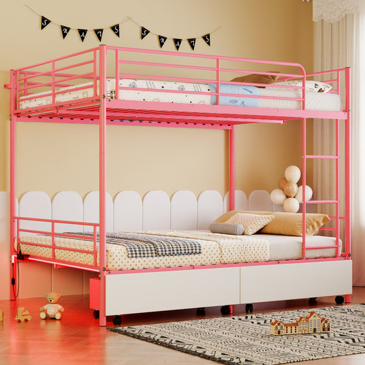 Bunk Bed with USB Charging Station, Able to Split, Metal Bunk Bed, Storage Space, Bed with Safety Guardrail & Ladders, No Box Spring Needed
PINK